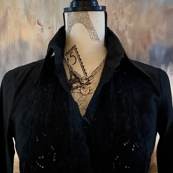 Sisley black blouse, size M, fits like a small ( see measurements ) - Picture 2 of 15